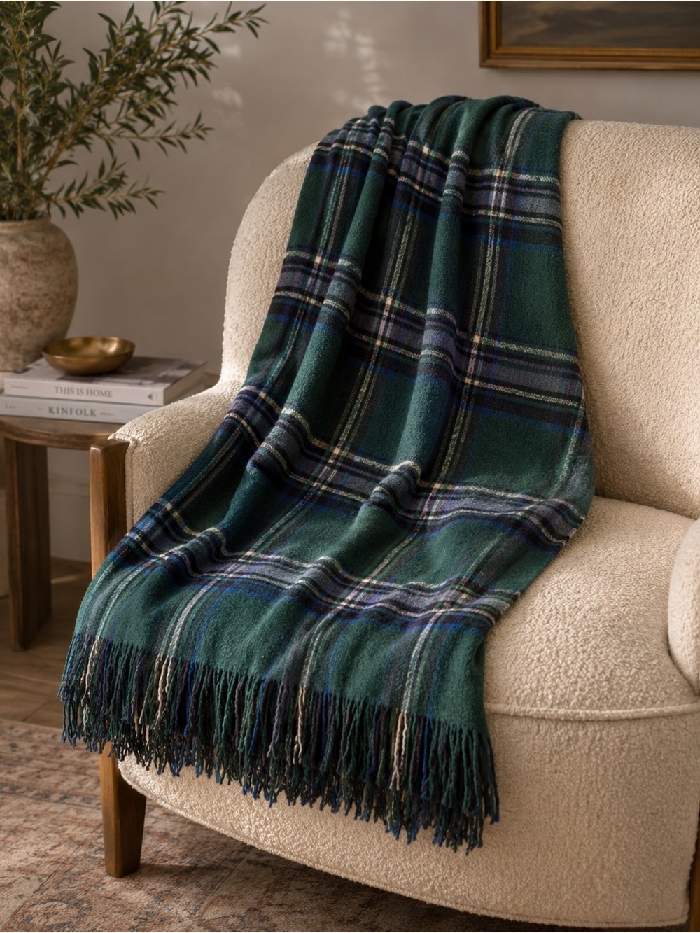 Roca Home Portugal Plaid Throw Blanket 50x67 Green Blue
